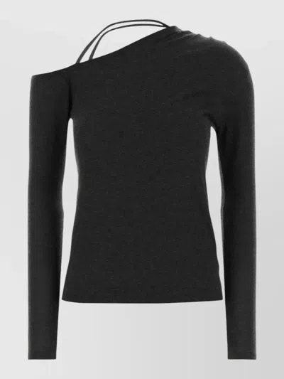 Brunello Cucinelli Cashmere Blend One-shoulder Long Sleeve Sweater In Black