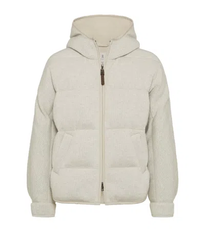 Brunello Cucinelli Cashmere-blend Rib-knit Jacket In White