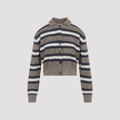 Brunello Cucinelli Cashmere Blend Striped Cardigan Sweater For Women In Multi