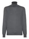 Brunello Cucinelli Wool Turtleneck Sweater With Ribbed Cuffs And Hem In Gray