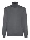 Brunello Cucinelli Wool Turtleneck Sweater With Ribbed Cuffs And Hem In Gray