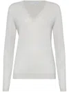 Brunello Cucinelli Cashmere-blend V-neck Jumper In Nude