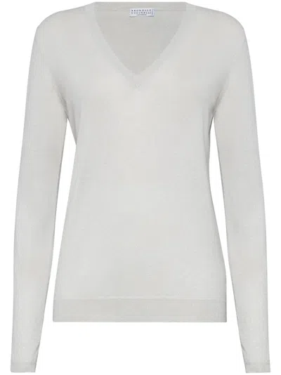 BRUNELLO CUCINELLI CASHMERE-BLEND V-NECK JUMPER
