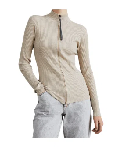 Brunello Cucinelli Cashmere-blend Zip-front Top In Nude