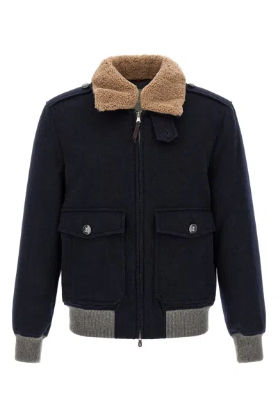 Brunello Cucinelli Cashmere Bomber Beaver In Blue