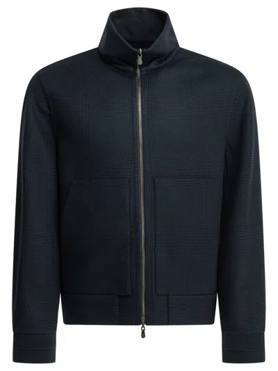 Brunello Cucinelli Hand-crafted Reversible Bomber Jacket In Blue