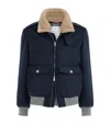 Brunello Cucinelli Shearling-collar Bomber Jacket In Blue