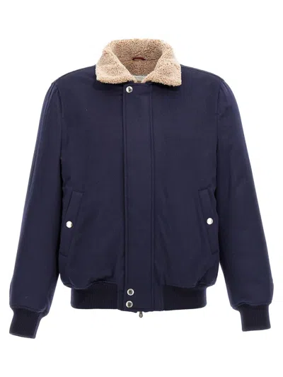 Brunello Cucinelli Cashmere Bomber Jacket In Blue