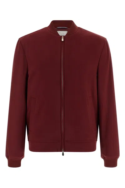 Brunello Cucinelli Zipped Cashmere Bomber Jacket In Burgundy