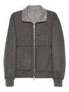 Brunello Cucinelli Check-pattern Zip-up Bomber Jacket In Gray
