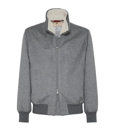 Brunello Cucinelli Cashmere Beaver Bomber Jacket In Grey