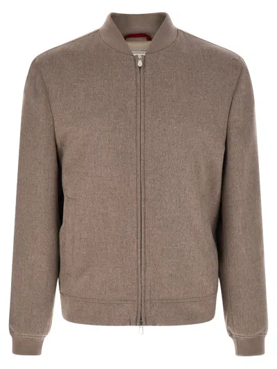 Brunello Cucinelli Cashmere Bomber Jacket Puffer Jackets Gray In Brown