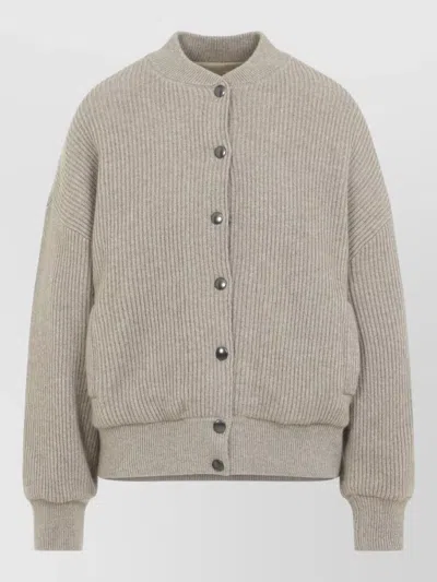 Brunello Cucinelli Cashmere Bomber Jacket Relaxed Knitwear Style In Gray
