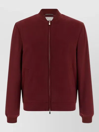 Brunello Cucinelli Cashmere Bomber Jacket Ribbed Cuffs Hem Pockets In Multi