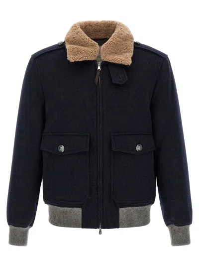 Brunello Cucinelli Cashmere With Shearling Collar Bomber Jacket In Black
