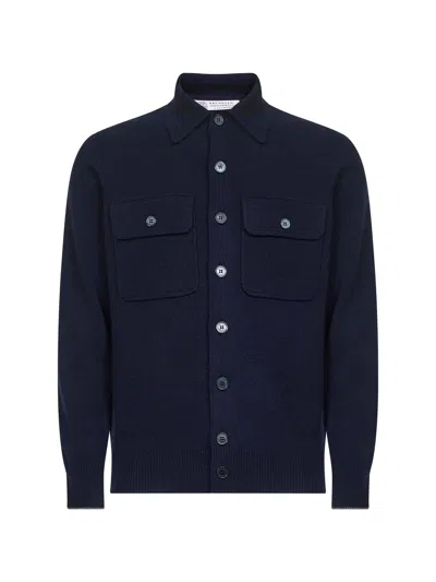 Brunello Cucinelli Cashmere Button-front Cardigan In Blue