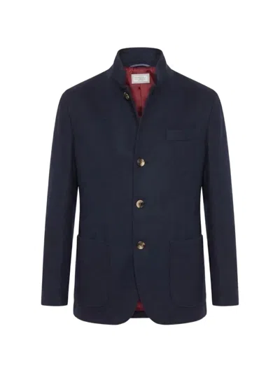 Brunello Cucinelli Cashmere Button-up Jacket In Blue