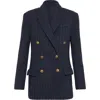 Brunello Cucinelli Cashmere Cable Knit Double-breasted Blazer In Blue