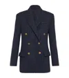 Brunello Cucinelli Cashmere Cable Knit Double-breasted Blazer In Blue