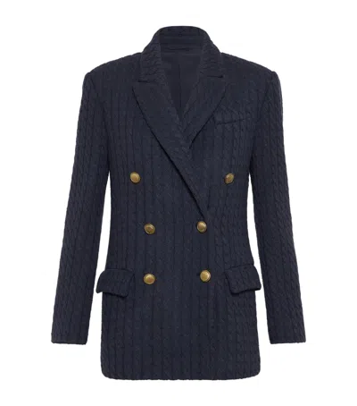 Brunello Cucinelli Cashmere Cable Knit Blazer In Blue