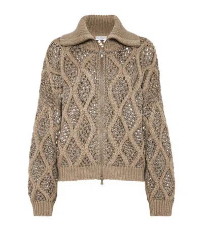 Brunello Cucinelli Cashmere Cable-knit Cardigan In Brown