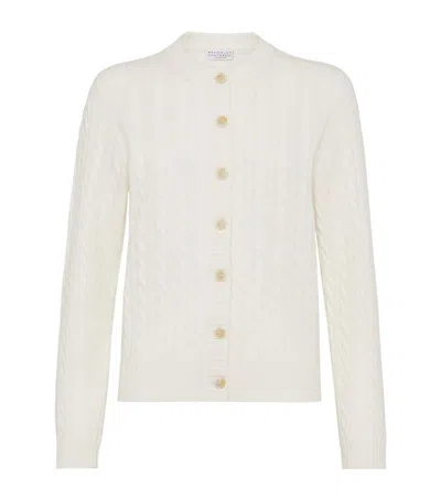 Brunello Cucinelli Cashmere Cable-knit Cardigan In White