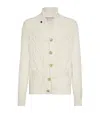 Brunello Cucinelli Cashmere Cardigan With Cable Knit Design In Neutral