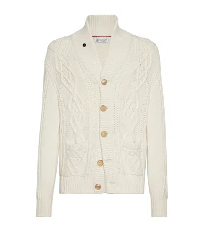 Brunello Cucinelli Cashmere Cable-knit Cardigan In Neutral