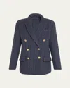 Brunello Cucinelli Double-breasted Cable-knit Cashmere Blazer In Blue