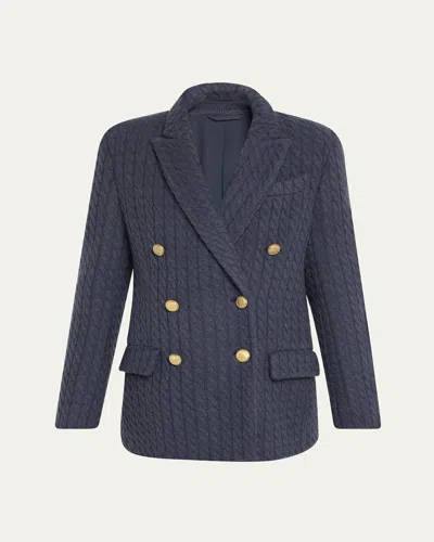 BRUNELLO CUCINELLI CASHMERE CABLE KNIT DOUBLE-BREASTED BLAZER