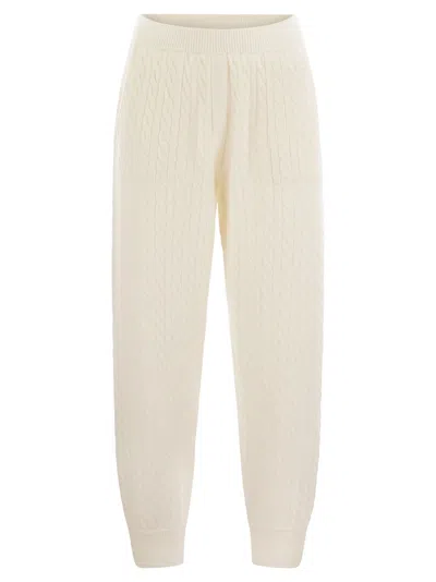 Brunello Cucinelli Cashmere Cable Knit Trousers In White