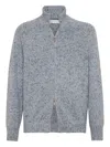 Brunello Cucinelli Cashmere Stand-up Collar Cardigan With Textured Knit In Blue