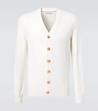 Brunello Cucinelli Cashmere Cardigan In White