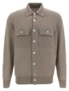 Brunello Cucinelli Cashmere Collared Design Cardigan In Neutral