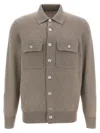 Brunello Cucinelli Cashmere Collared Design Cardigan In Neutral