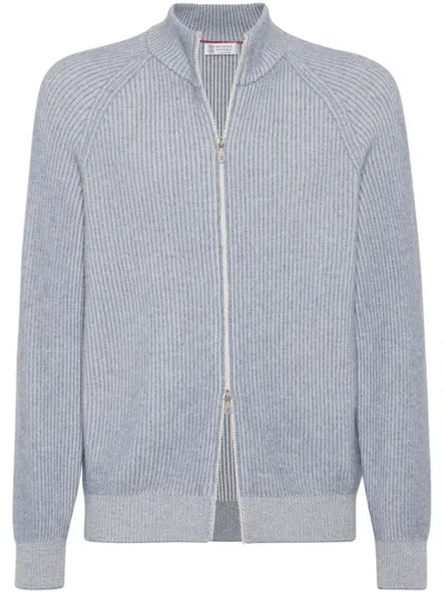 Brunello Cucinelli Cashmere Cardigan In Denim Chiaro