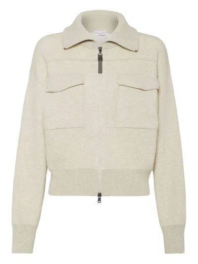 Brunello Cucinelli Cashmere Cardigan In Beige