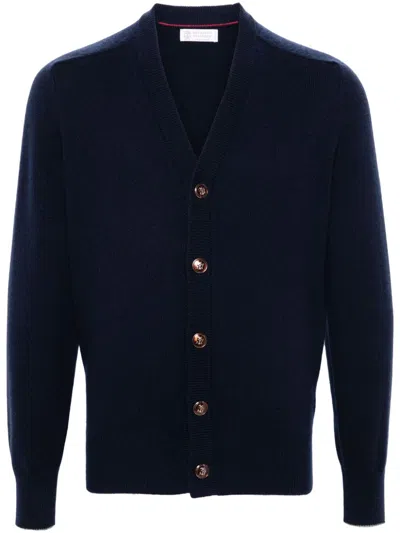 Brunello Cucinelli Cashmere Cardigan In Navy