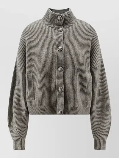 Brunello Cucinelli Cashmere Cardigan Cropped High Neck Pockets In Gray