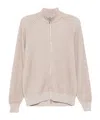 Brunello Cucinelli Cashmere High Neck Zip-up Cardigan With Ribbed Knit In Neutral