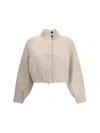 Brunello Cucinelli Cashmere Cardigan With High Collar And Pockets In Neutral