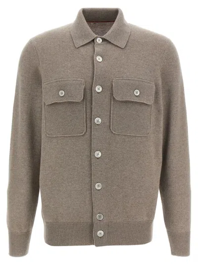Brunello Cucinelli Cashmere Cardigan Sweaters And Cardigans Beige