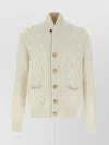 Brunello Cucinelli Cashmere Cardigan With Cable Knit Design In Neutral