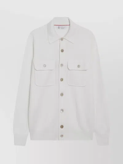 Brunello Cucinelli Cashmere Cardigan With Chest Pockets And Long Sleeves In White