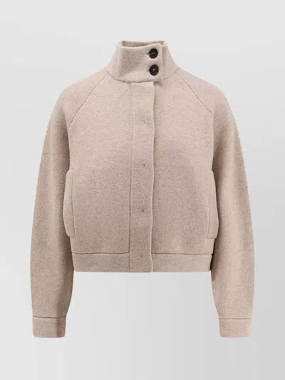 BRUNELLO CUCINELLI CASHMERE CARDIGAN WITH HIGH COLLAR AND POCKETS