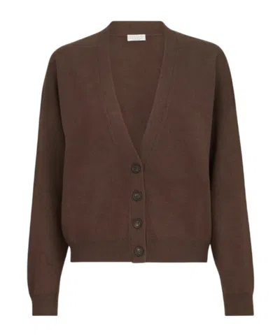 Brunello Cucinelli Cashmere Cardigan With Monili In Brown