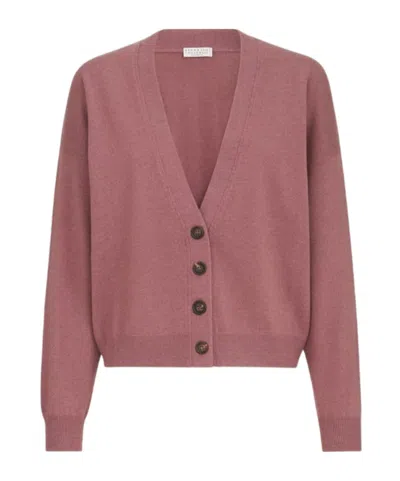 Brunello Cucinelli Cashmere Cardigan With Monili In Gray