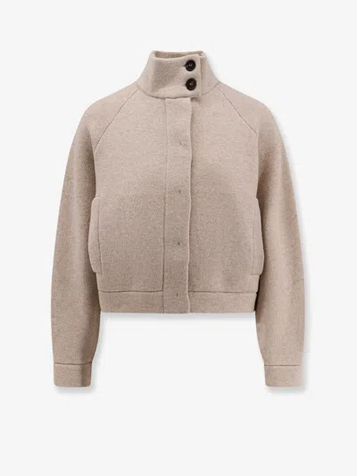 Brunello Cucinelli Cashmere Cardigan With Monili In Brown