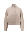 Brunello Cucinelli Cashmere Cardigan With High Collar And Pockets In Sand