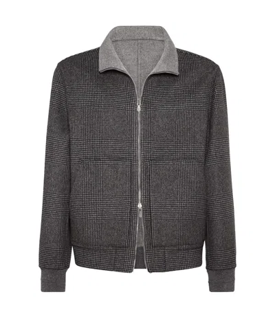 Brunello Cucinelli Cashmere Check Bomberjacket In Gray